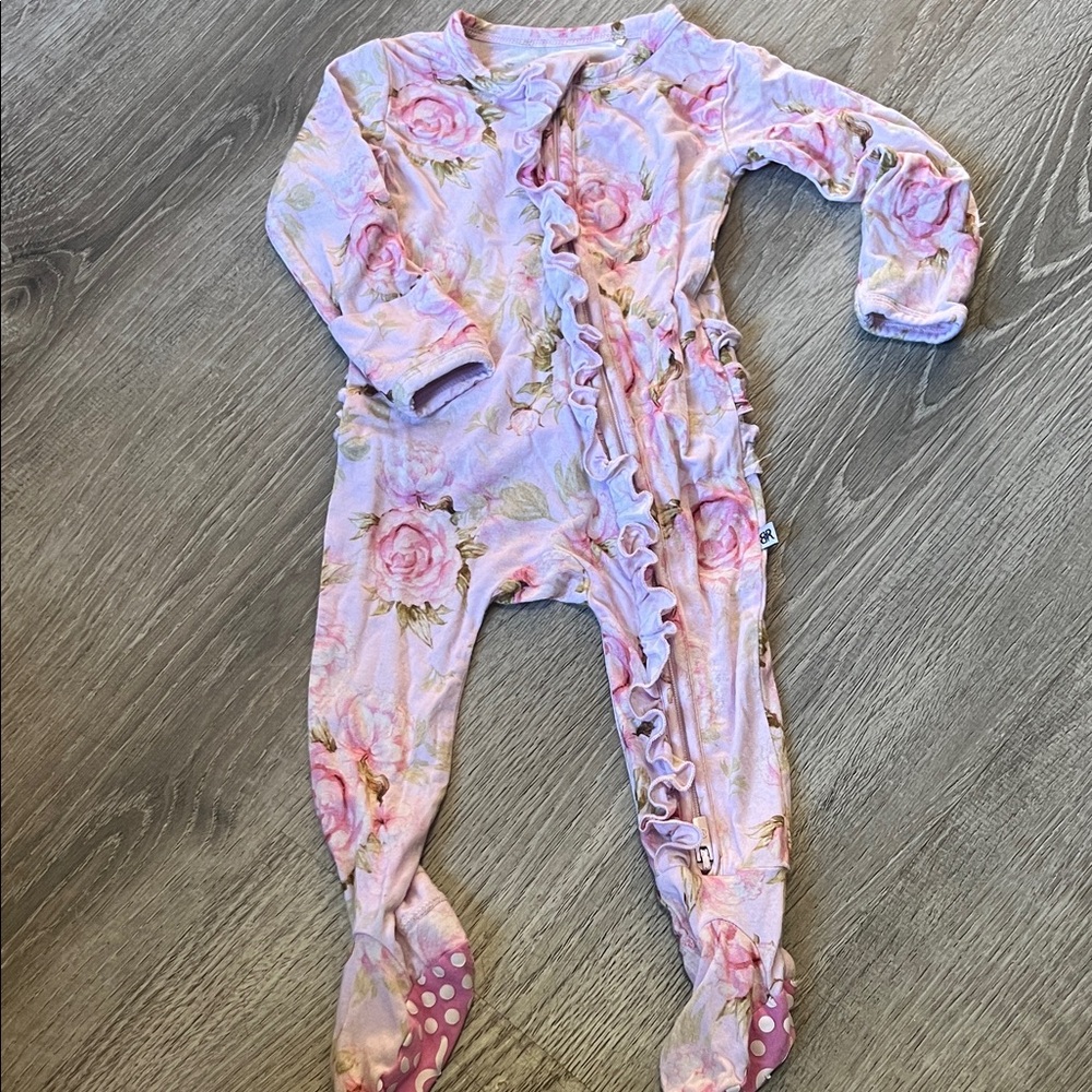 Baby Girls Pink Floral Ruffle Footed One-Piece